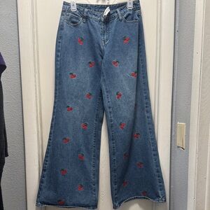 Ashley Mason Blue Jeans with Red Cherry Design